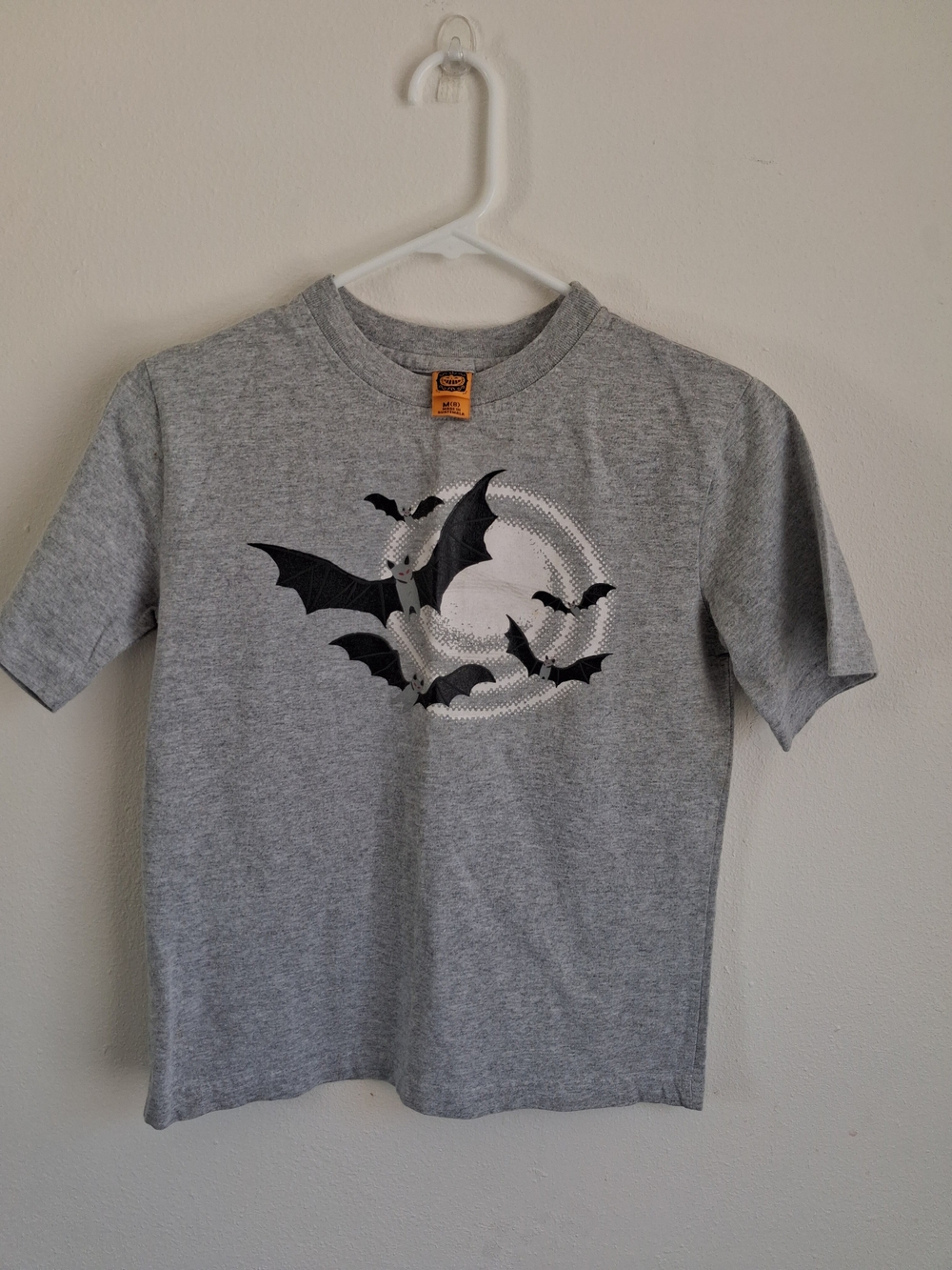 Vintage Halloween Bat Graphic Tee Grey Medium Y2K